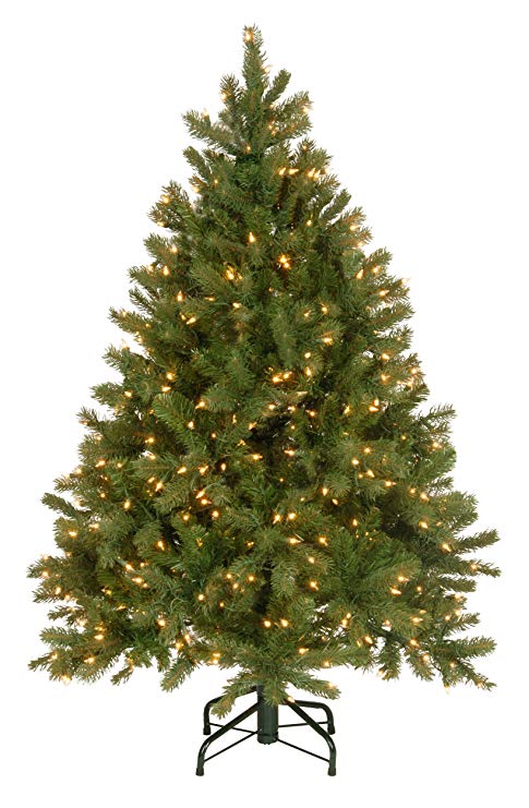 National Tree 4.5 Foot "Feel Real" Downswept Douglas Fir Tree with 300 Dual Colored LED Lights, Hinged (PEDD8-339D-45)