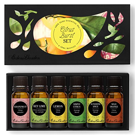 CITRUS BURST 100% Pure Therapeutic Grade Essential Oil Set/ Kit by Edens Garden- (Grapefruit, Key Lime, Lemon, Simply Citrus, Sunshine Spice, Wild Orange)- 6/ 10 ml