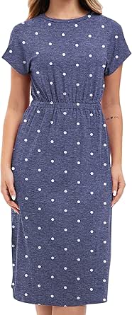 levaca Summer Midi Dresses for Women Trendy Cap Sleeve Elastic Waist Casual Work Tshirt Dress