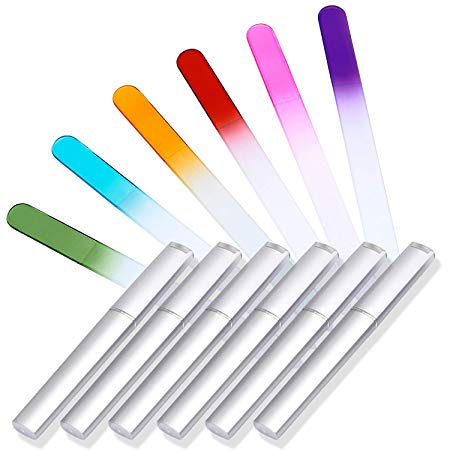 Glass Nail File Manicure Set, Fingernail File Nail Care,Crystal Glass Nail File Set by HONGFA Glass Fingernail Files for Natural & Acrylic Nails Double Side Nail Care with Case-6 Color