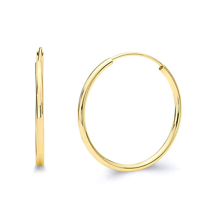 14k Yellow Gold 1.5mm Thickness Endless Hoop Earrings - 8 Different Size Available