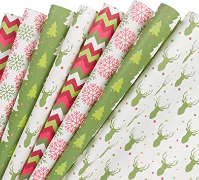 WRAPAHOLIC Wrapping Paper Sheet - Christmas Kraft Wrapping Paper - 1 Roll Contains 8 Sheets - 17.5 inch X 30 inch Per Sheet