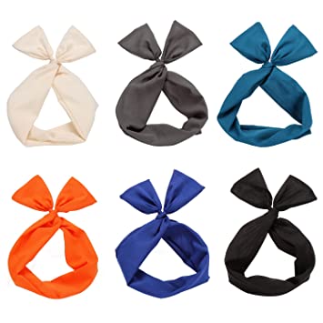Twist Bow Wired Headbands Scarf Wrap Hair Accessory Hairband by Sea Team(6 Packs Solid)
