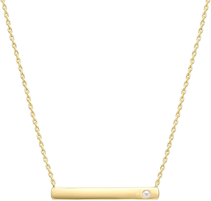 PAVOI 14K Gold Plated Swarovski Crystal Birthstone Bar Necklace | Dainty Necklace | Gold Necklaces for Women |