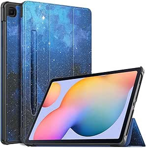 MoKo Case for Galaxy Tab S6 Lite 10.4 Inch 2024 2022 2020 (Model: SM-P620/P625/P613/P619/P610/P615/P617) with Built-in S Pen Holder, Slim Tri-Fold Soft TPU Cover with Auto-Wake/Sleep, Blue Starry Sky