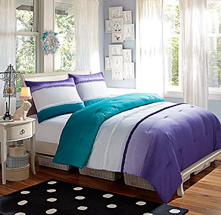 5 Pc Modern, Girls, Turquoise and Purple Bed in a Bag, Twin Size Bedding By Karalai Bedding Collection (twin)
