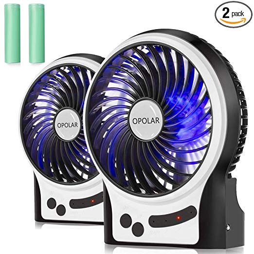 OPOLAR Two Pack Battery Operated USB Rechargeable Fan, Portable Personal Handheld Fan, 3-13 Working Hours, 3 Speeds, Enhanced Wind with Internal and Side Light, Quiet Desk Fan for Boating, Travel-4''