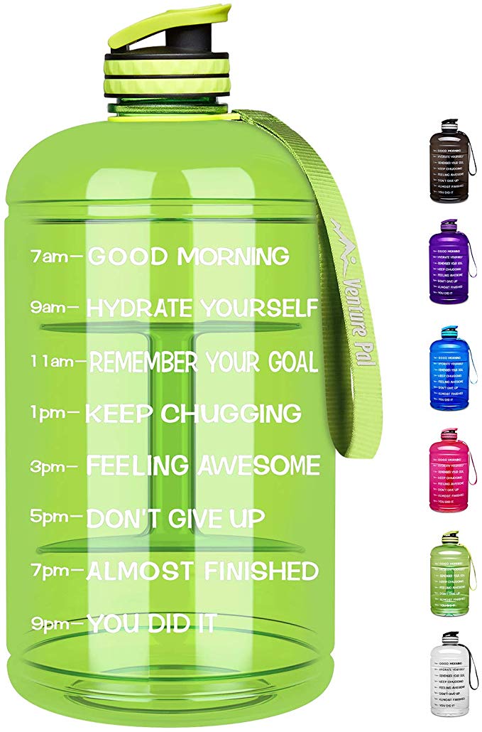 Venture Pal Large 128oz/74oz Leakproof BPA Free Fitness Sports Water Bottle with Motivational Time Marker to Ensure You Drink Enough Water Throughout The Day