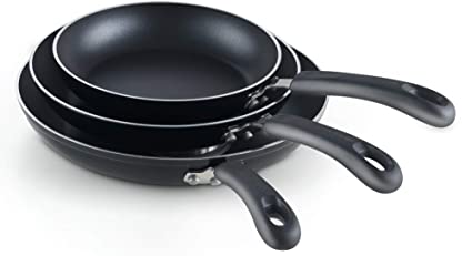 Cook N Home 02688 Nonstick Saute Skillet Fry Pan 3-Piece Set, 8 inch/9.5-Inch/11-inch, Black