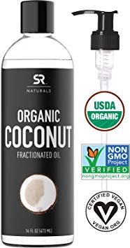 Organic Fractionated Coconut Oil by SR Naturals ~ 100% Pure Multi-Purpose Oil ~ Organic Certified & Non-GMO Verified (16oz)