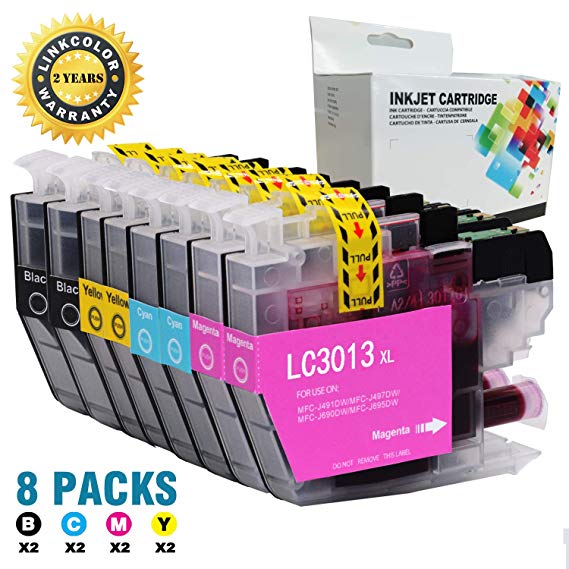 Linkcolor Compatible LC3013 Ink Cartridge Replacement for Brother LC3013 LC-3013 Ink Cartridge for Brother MFC-J491DW MFC-J497DW MFC-J690DW MFC-J895DW Printers(2 Black,2 Cyan,2 Magenta,2 Yellow) 8PK