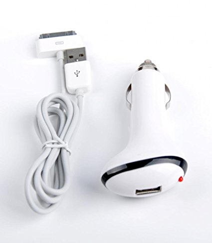 ORB Travel CE Certified 2pc Car charger - iPhone 4, 4S, 3GS, 3 / iPod - White - for Apple iPhone 4 4S 4G 4th 3 3G 3GS Gen iPod Touch Nano (Does not support All iPads)