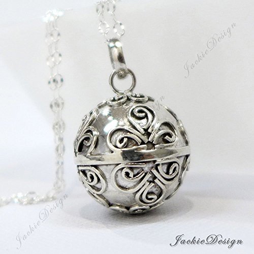 20mm Large Harmony Bell Sterling Silver Pendant Bola Pregnancy Necklace 36" Chain AZ81