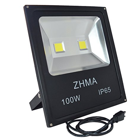 ZHMA 100W LED Flood Lights,2X50W Sufficient Wattage LED CHIP Floodlight With US 3-Plug,250W HPS Bulb Equivalent,Warm White, 3000K, Waterproof Security Lights