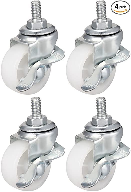 uxcell 1.5 Inch Swivel Caster Wheels PP 360 Degree Threaded Stem Caster Wheel with Brake M8 x 15mm, 99lb Total Load Capacity, Pack of 4