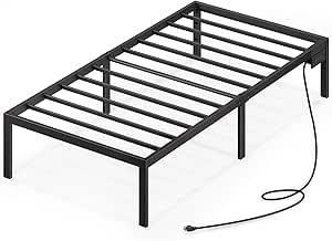 Rolanstar Bed Frame Twin XL Size with USB Charging Station, 14 Inch Metal Platform Bed Frame, Mattress Foundation with Heavy Duty Steel Slat Support, No Box Spring Needed, Easy Assembly, Black