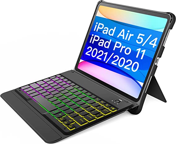 Inateck Keyboard for iPad Air 4th/5th Generation 10.9 inch - iPad Pro 11 Inch 2021/2020/2018 (3rd/2nd/1st Generation), with Hundreds of Backlight - Stable and Flexible Kickstand - KB02005 Dark Gray