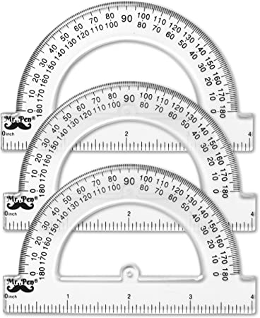 Mr. Pen- Small Protractor, 4 Inch Protractor, Pack of 3, Protractor Ruler, Drafting Tools, Protractor for Kids, Protractors Classroom Set, Protractor, Protactor 4 Inch, Math Geometry, School Supplies