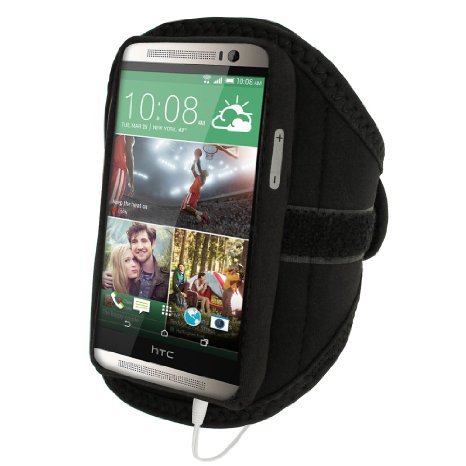iGadgitz Water Resistant Black Sports Jogging Gym Armband for HTC One M8 2014