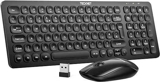 TECKNET Wireless Keyboard and Mouse Set, 2.4G Wireless Keyboard Ergonomic Design Silent USB Cordless Mouse Combo, 12 Multimedia and Shortcut Keys, for Windows Computer PC Laptop Desktop