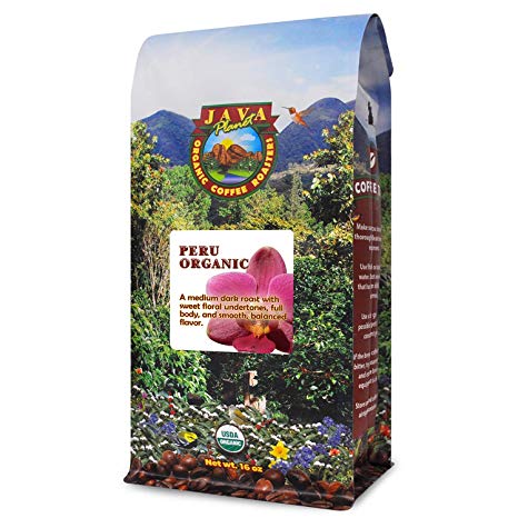 Java Planet - Organic Coffee Beans from Peru, Fair Trade, Medium Dark Roast, Arabica Gourmet Coffee Grade A, packaged in 1 LB bag