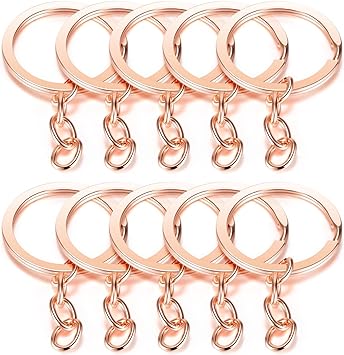 YHYZ Keychain Ring Set (Rose Gold), 1 Inch Splits Key Ring Hoops (25mm) with Chain, Metal Rose Gold Keyring Chains, for DIY Craft Resin Art Jewellery Making Attachment (Rose Gold -20 Sets)