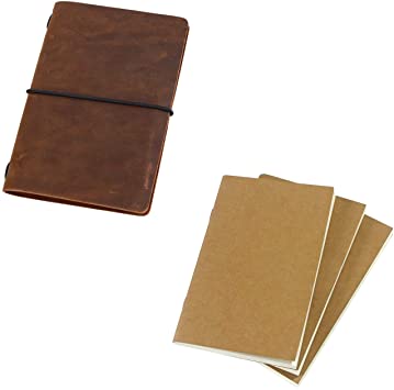 Pocket Travelers Notebook and Refills Bundle, 3.5"x5.5", Brown