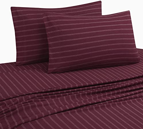 DELANNA Jersey Knit Sheet Set Soft Breathable T-Shirt Weave (RED Stripe, Full)