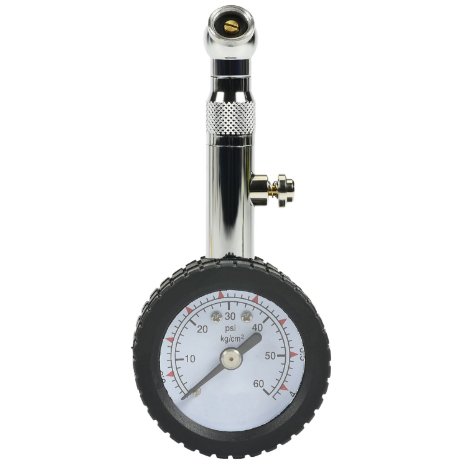 Exlight Tire Pressure Gauge – Easy to Use, Large Dial, up to 60Psi, 360 Degrees Rotatable Dial, Color Black/White