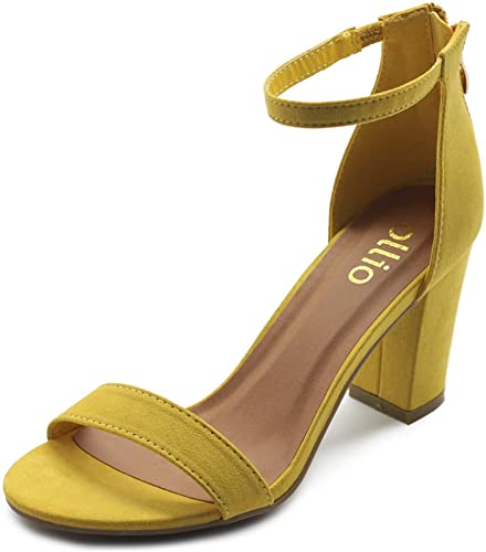 Ollio Women's Shoes Faux Suede or Faux Leather Ankle Strap Zip Up Closure Chunky Heel Sandals H97