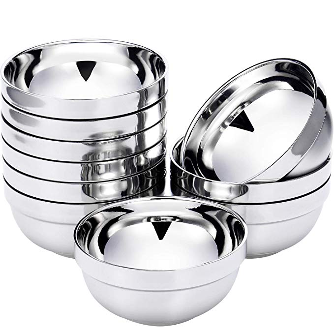 SATINIOR 10 Pack 13 OZ Stainless Steel Bowls Set Double-walled Insulated Baby Serving Bowls