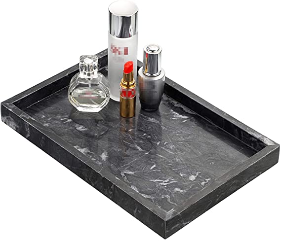 Hipiwe Natural Marble Storage Tray -Rectangular Vanity Tray Cosmetics Jewelery Tray Dresser Organizer Tray Serving Tray for Bathroom, Kitchen,Coffee Table,Home Decor,12"x 8"
