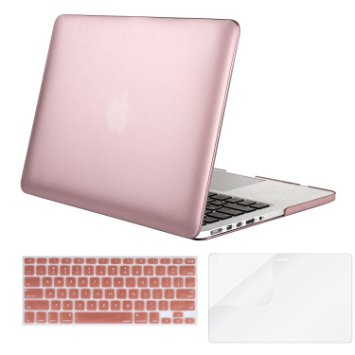 Mosiso - 3 in 1 Macbook Retina 13 Inch Soft-Skin Plastic Hard Case Cover & Keyboard Cover & Screen Protector for Macbook Pro 13.3" with Retina Display No CD-ROM (A1502/A1425), Rose Gold