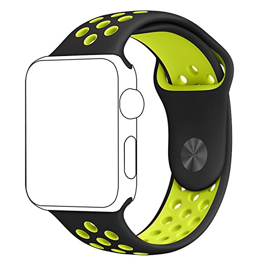 Inteny Apple Watch Band Series 1 Series 2, Soft Silicone Nike  Sport Band Replacement Wrist Strap for iWatch,42mm,M/L,Black&Volt