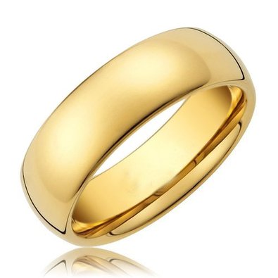 King Will Men's 8mm Tungsten Carbide Ring 24k Gold Plated Domed Polished Finish Wedding Band