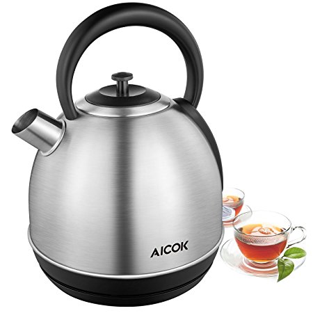 Aicok Electric Kettle 3000W Fast Dome Water Kettle Durable Stainless Steel Kettle Cordless Kettle with Auto Shut Off Function and Large Spout 1.5L BPA Free, Silver