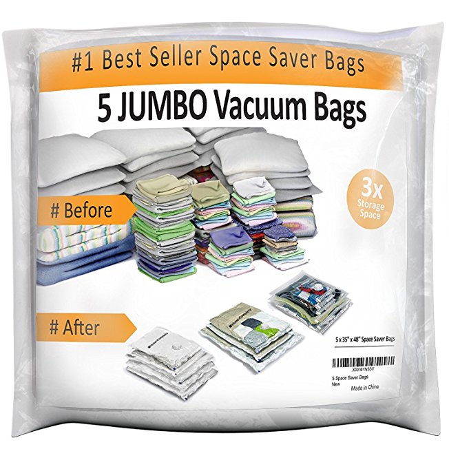 Home-Complete Vacuum Storage Bag Bundle - 5 Space Saver Bags - Save Closet Space with Airtight Bags