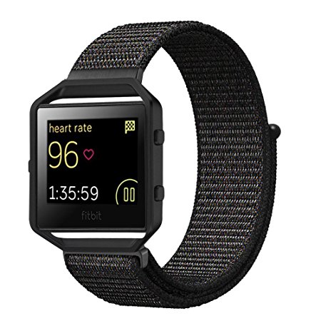 For Fitbit Blaze Band,Yichan Nylon Sport Loop with Hook and Loop Adjustable Fastener Wrist Strap & Metal Frame Housing for Fitbit Blaze Smart Fitness Watch,Dark Black