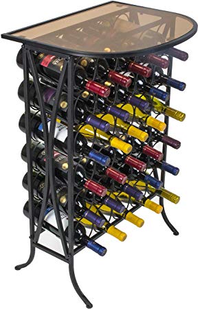 Sorbus Wine Rack Stand Bordeaux Chateau Style with Glass Table Top - Holds 30 Bottles of Your Favorite Wine - Elegant Looking French Style Wine Rack to Compliment Any Space (Wine Stand - 30 Bottles)