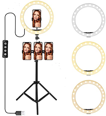 13” LED Selfie Ring Light with Tripod Stand & Cell Phone Holder with Bluetooth Remote Shutter, Cell Phone Tripod for Live Stream/Makeup/YouTube Video/Photography, Compatible with iPhone Android