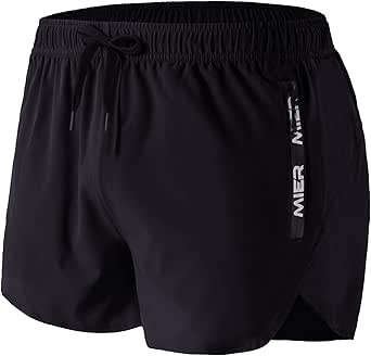 MIER Men's 3 Inch Inseam Running Shorts with Brief Liner Dry Fit Gym Athletic Workout Exercise Shorts with Zipper Pocket