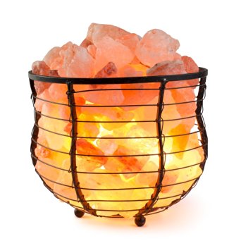 HemingWeigh Salt Lamp Natural Himalayan Metal Basket Bowl Lamp 8x7.15" with Salt Chips, Electric Wire and Bulb Included