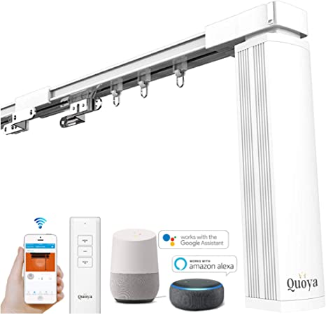 Quoya Motorised Curtains System, Electric Curtain track with Automated Rail Motor with App, Voice, Remote Control 【up to 4.2M- Motorised and adjustable tracks】