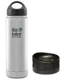 Klean Kanteen 20 oz Wide Mouth Insulated Bottle with 2 Caps Stainless Loop Cap and Cafe Cap20 OunceBrushed Stainless with Cafe Cap