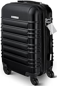 KESSER® Reisekoffer Hartschalen-Koffer Inkl. Kofferwaage   Gepäckanhänger Trolley Gepäck Rollkoffer Zahlenschloss 4 Rollen ABS-Hartschale Teleskopgriff (Schwarz, Handgepäck 55cm - 55L)