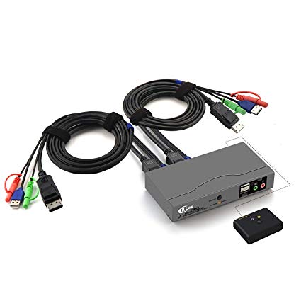 CKLau 2 Port Displayport Cables KVM Switch, DP KVM Switch with Audio and Microphone Resolution Up to 4Kx2K@60Hz 4:4:4