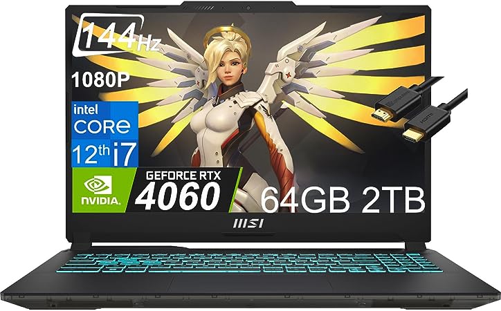 MSI Cyborg 15 Thin GF63 15.6" FHD 144Hz (Intel 16-core i7-12650H, 64GB DDR5 RAM, 2TB SSD, GeForce RTX 4060 8GB) Gaming Laptop,Webcam, Backlit, WiFi 6, Ethernet, IST Cable, Win 11 Home - 2023