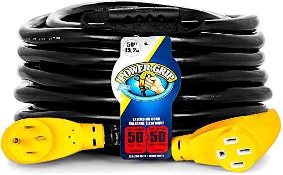 Camco 50' PowerGrip Heavy-Duty Outdoor 50-Amp Extension Cord | Allows for Additional Length to Reach Distant Power Outlets | Built to Last (55199)