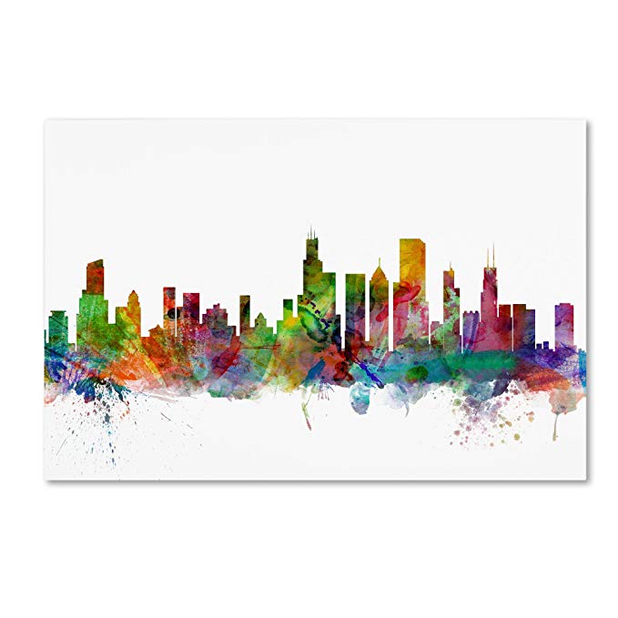 Chicago Illinois Skyline by Michael Tompsett, 16x24-Inch Canvas Wall Art