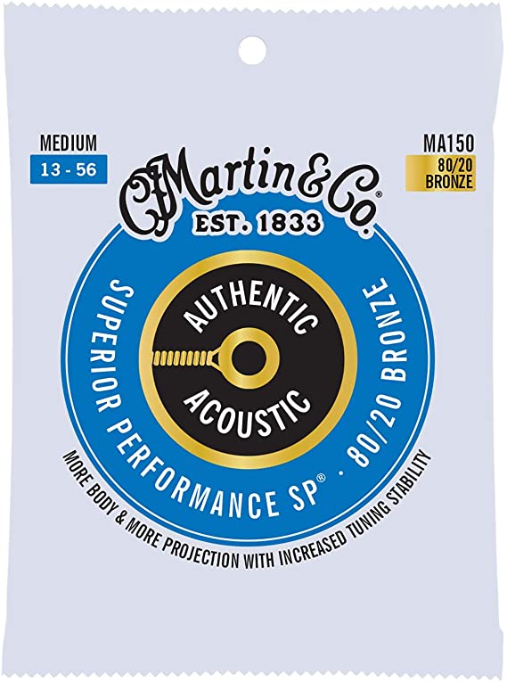 Martin Authentic Acoustic MA150 Medium-Gauge Acoustic Guitar Strings, 80/20 Bronze